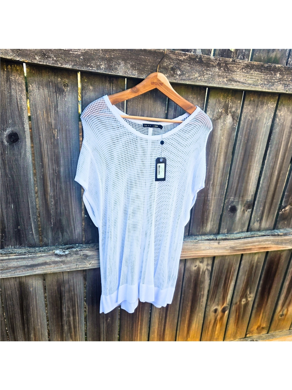 Rag & Bone JEAN Odette Tee White Mesh Open Knit Pullover Top Size L NWT - Picture 3 of 16